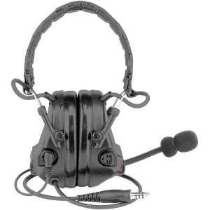 Black headset with microphone and cable connection.