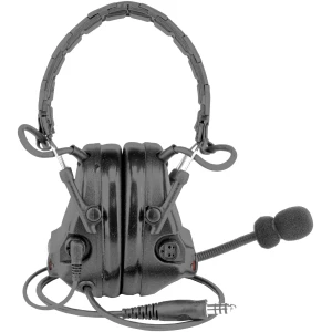 Black headset with microphone and cable connection.