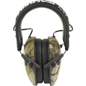 Camo headphones with adjustable volume control.