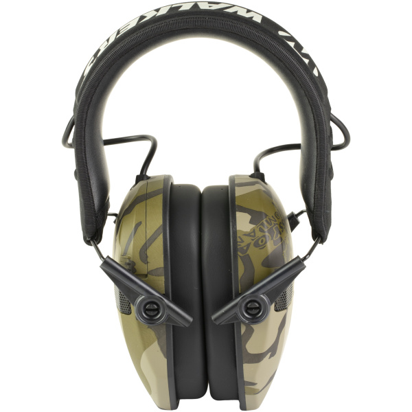 Camo headphones with adjustable volume control.