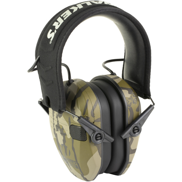 Camo noise-canceling headphones with adjustable headband.