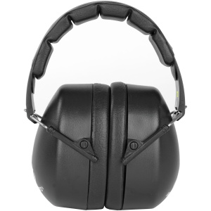 Black noise-canceling headphones, front view.
