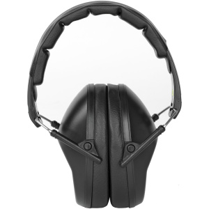 Black noise-canceling earmuffs for hearing protection