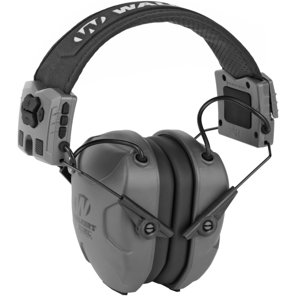 Gray noise-canceling earmuffs with adjustable headband.