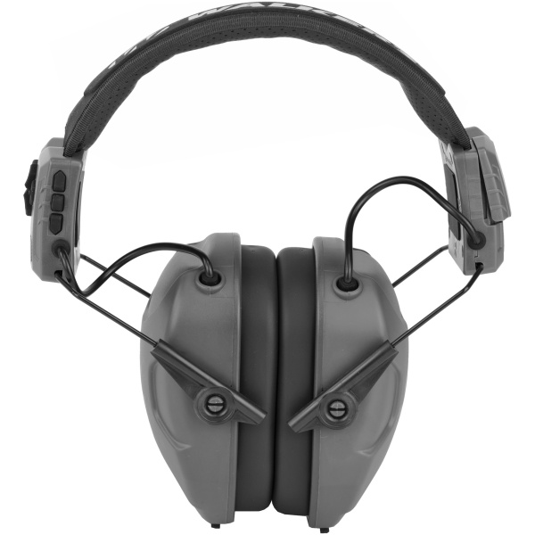 Gray noise-cancelling headphones with padded ear cups.
