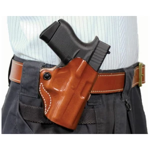 DESANTIS MINI SCABBARD HOLSTER - RH OWB LEATHER 380 SHLD EZ TAN