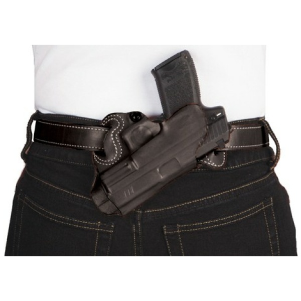 DESANTIS SMALL OF BACK HOLSTER - RH OWB LEATHER COLT 1911 BLACK
