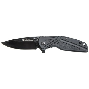 S&W KNIFE BLACK RUBBER 3" BLK - OXIDE BLADE W/POCKET CLIP