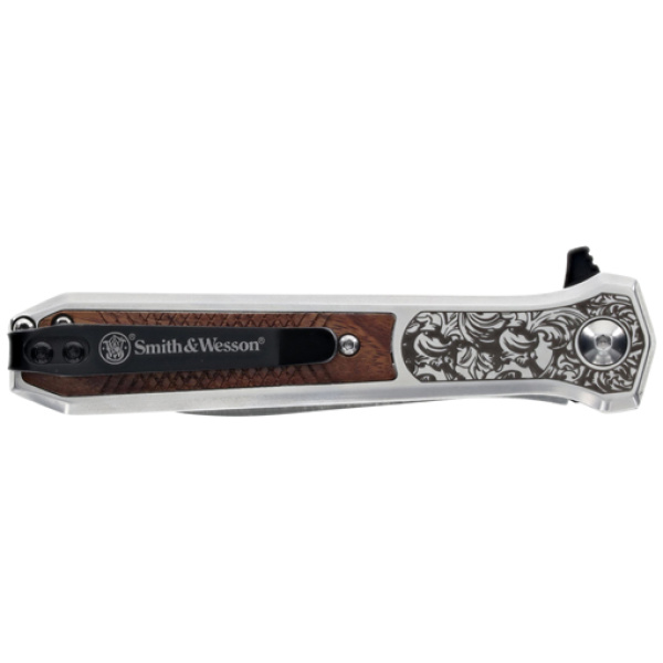 S&W KNIFE UNWAVERED SPRING AST - 3.5" SS/ROSEWOOD ENGRV DAGGER