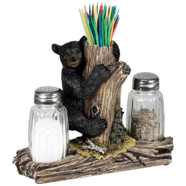 RIVERS EDGE BEAR SALT & PEPPER - SHAKERS & TOOTHPICK HOLDER