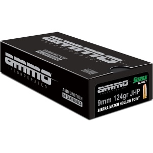 Ammo Inc Signature Match 9mm Luger Handgun Ammo - 124 Grain | Sierra Match HP | 50rd Box