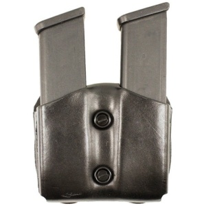 DESANTIS DOUBLE MAG POUCH OWB - LEATHER SINGLE STACK 9/40 BLK
