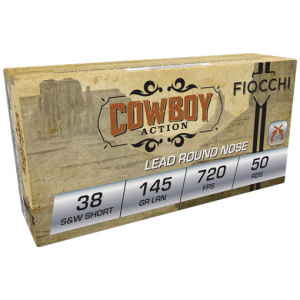 FIOCCHI 38 S&W SHORT 145GR - LEAD-RN 50RD 20BX/CS