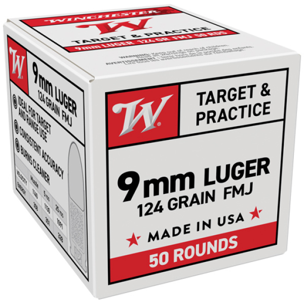 WINCHESTER USA 9MM LUGER - 124GR FMJ 50RD 20BX/CS