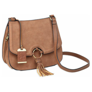 BULLDOG CROSS BODY PURSE CAMEL SUEDE
