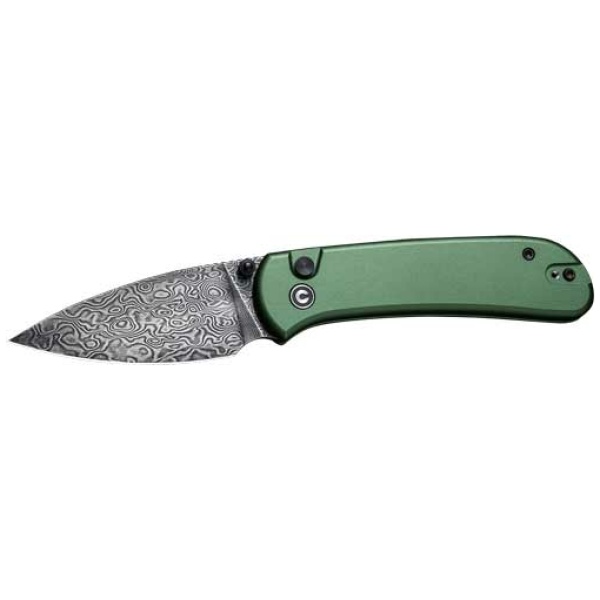 CIVIVI KNIFE QUBIT 2.98" - GREEN/DAMASCUS BUTTON LOCK