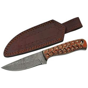 SZCO RITE EDGE 4" RED TWISTED - WOOD HUNTER DAMASCUS W/SHEATH