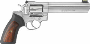 RUGER GP100 357MAG 6" ADJ. - SS RUBBER W/HARDWOOD 7-SHOT
