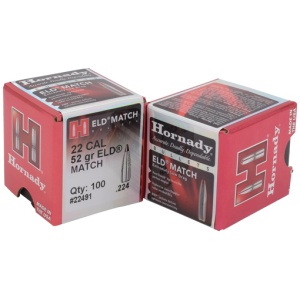 HORNADY BULLETS 22CAL .224 - 52GR ELD-M MATCH 100CT 40BX/CS