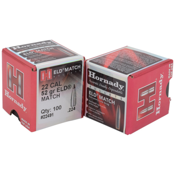HORNADY BULLETS 22CAL .224 - 52GR ELD-M MATCH 100CT 40BX/CS