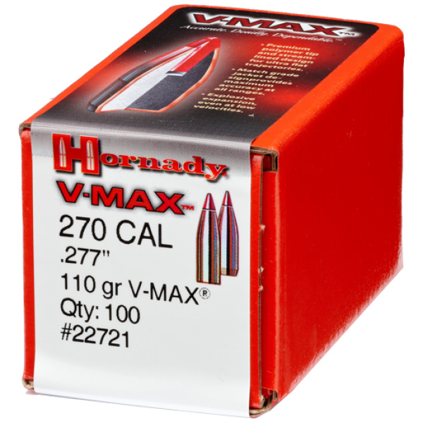 HORNADY BULLETS 270 CAL .277 - 110GR V-MAX W/CANNELURE 100CT