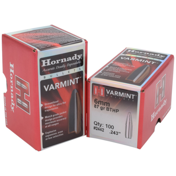 HORNADY BULLETS 6MM .243 - 87GR JHP-BT 100CT 25BX/CS