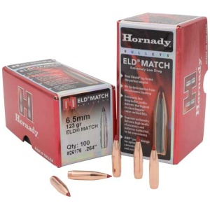 HORNADY BULLETS 6.5MM .264 - 123GR ELD-MATCH 100CT 25BX/CS