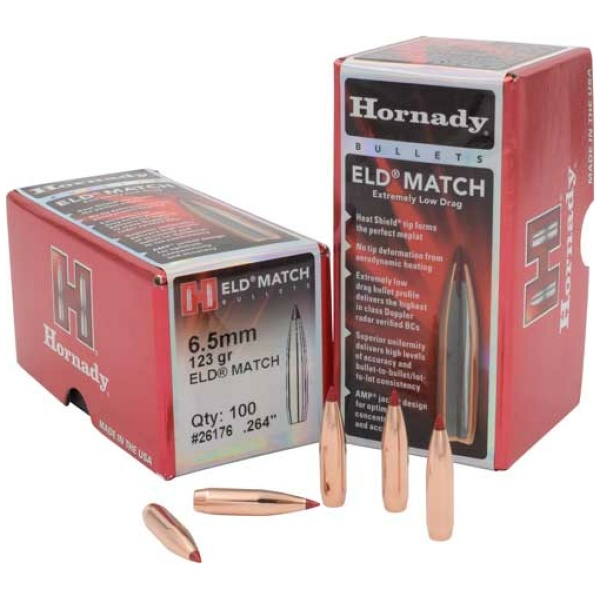 HORNADY BULLETS 6.5MM .264 - 123GR ELD-MATCH 100CT 25BX/CS
