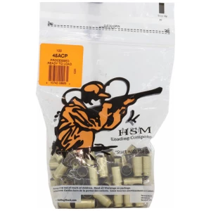 HSM BRASS 45 ACP ONCE FIRED - UNPRIMED 100 PACK