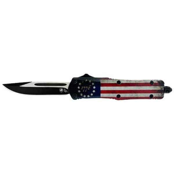 TEMPLAR KNIFE LARGE OTF BETSY - ROSS FLAG 3.5" BLACK DROP PNT