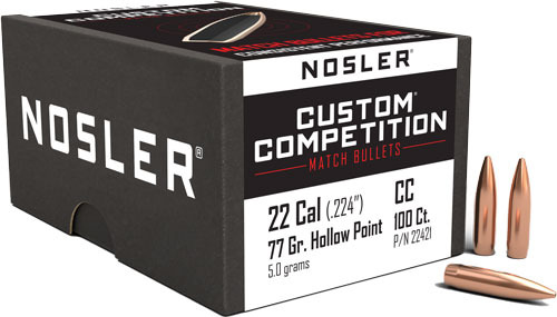 NOSLER BULLETS 22 CAL .224 - 77GR HP-BT CUSTOM COMP. 100CT