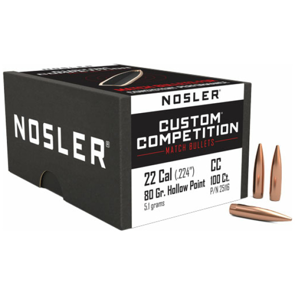 NOSLER BULLETS 22 CAL .224 - 80GR HP-BT CUSTOM COMP. 100CT