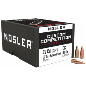 NOSLER BULLETS 22 CAL .224 - 52GR HP-BT CUSTOM COMP. 100CT