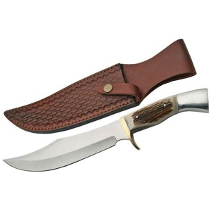 SZCO STEEL STAG 8" IRON COUGAR - DEER ANTLER HANDLE SS BLADE