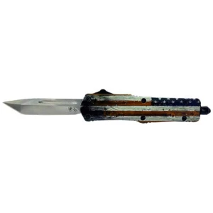 TEMPLAR KNIFE SMALL OTF WOOD - US FLAG 2.75" SILVER TANTO