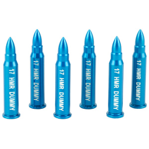 Blue .17 HMR dummy ammo cartridges display.