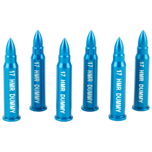 Blue .17 HMR dummy ammo cartridges display.