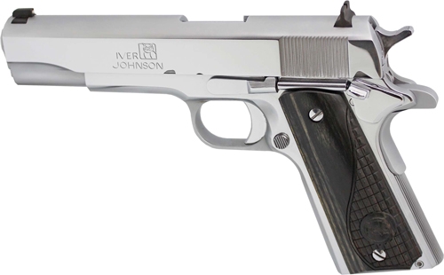 IVER JOHNSON 1911A1 38 SUPER - 5" FS 9RD CHROME BLACK WOOD