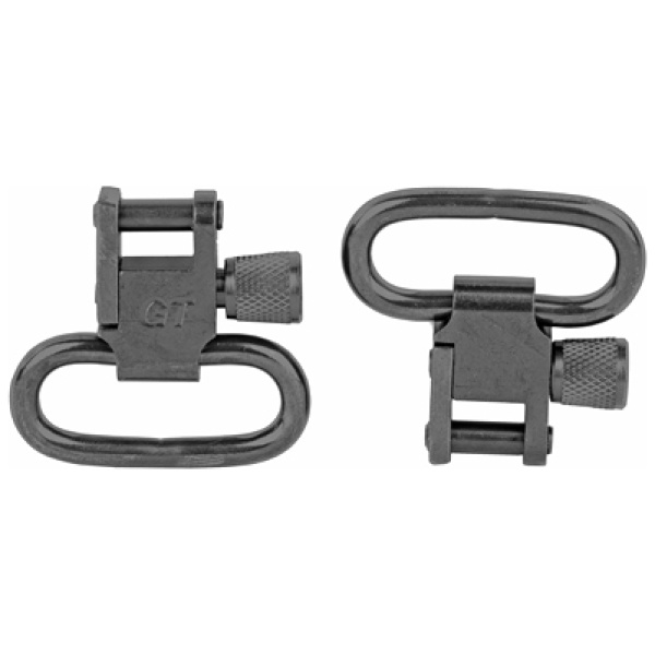 Black rifle sling swivels, metal loop design.