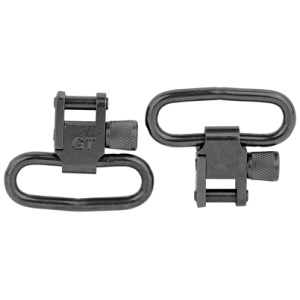 Black metal gun sling swivels, simple locking design.