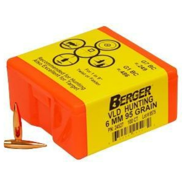 Berger Match Grade Hunting Bullets 6mm .243" 95 gr VLD HUNTER 100/box