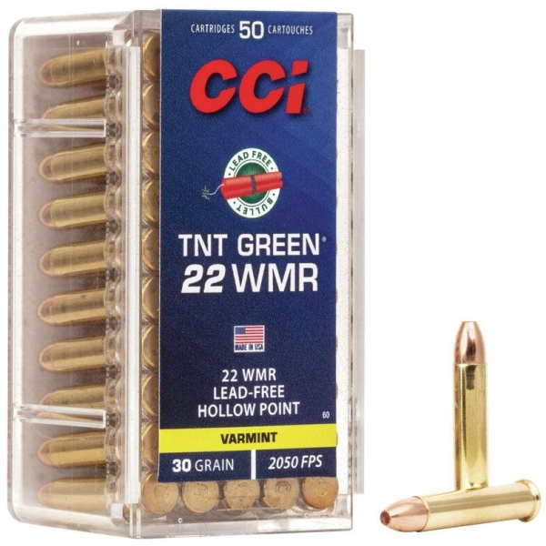 CCI TNT Green Rimfire Ammunition .22 WMR 30 gr. HP 2050 fps 50/ct