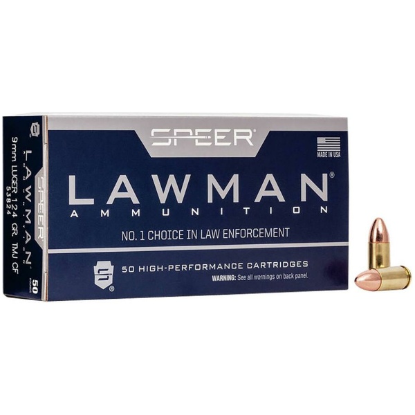 Speer Lawman Cleanfire Handgun Ammunition 9mm Luger 124gr TMJ 1090 fps 50/ct