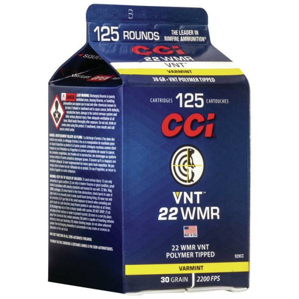 CCI Varmint Rimfire Ammunition .22 WMR 30 gr VNT 2200 fps 125/ct