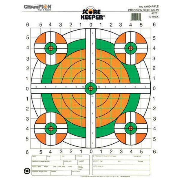 Champion Scorekeeper Targets Fluorescent Orange & Green Bull - 100 yd. Rifle Sight-In 100/Pack