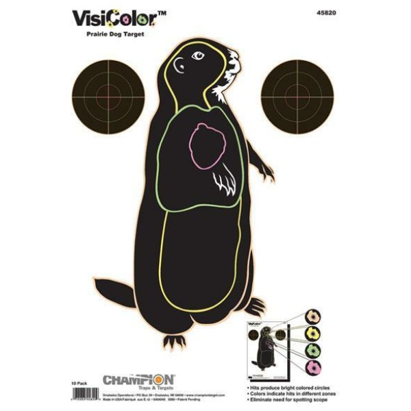 Champion VisiColor High-Visibility Paper Targets Prairie Dog 11" X 16" 10/Pack