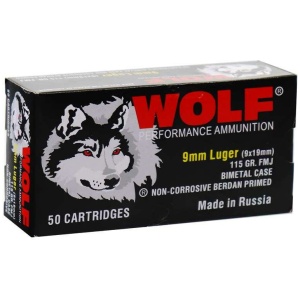 Wolf Performance Steel Case Handgun Ammunition 9mm Luger 115gr FMJ 1130 fps 50/ct