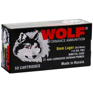 Wolf Performance Steel Case Handgun Ammunition 9mm Luger 115gr FMJ 1130 fps 50/ct
