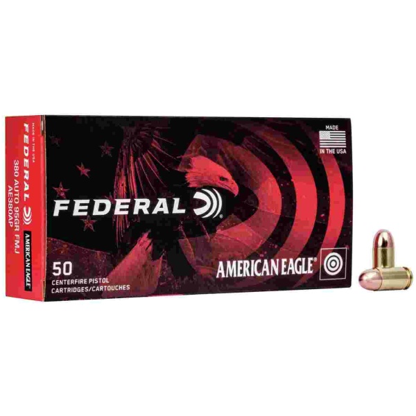 American Eagle Handgun Ammunition .380 ACP 95 gr FMJ 980 fps 50/ct