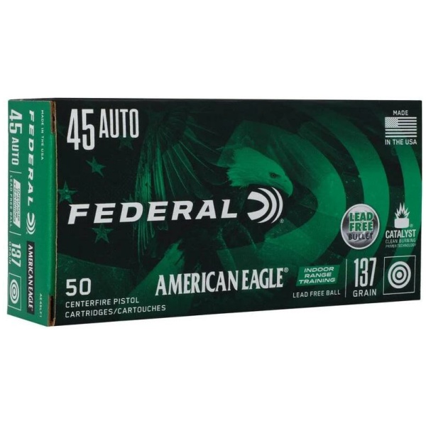 Federal American Eagle IRT Lead Free Handgun Ammunition .45 ACP 137gr FMJ 1200 fps 50/ct